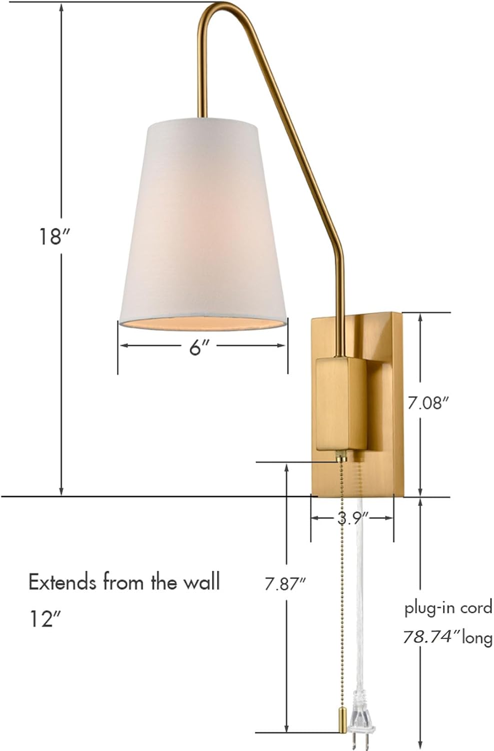 2‑Pack Modern Brass Plug‑in Wall Sconces with Linen Shade