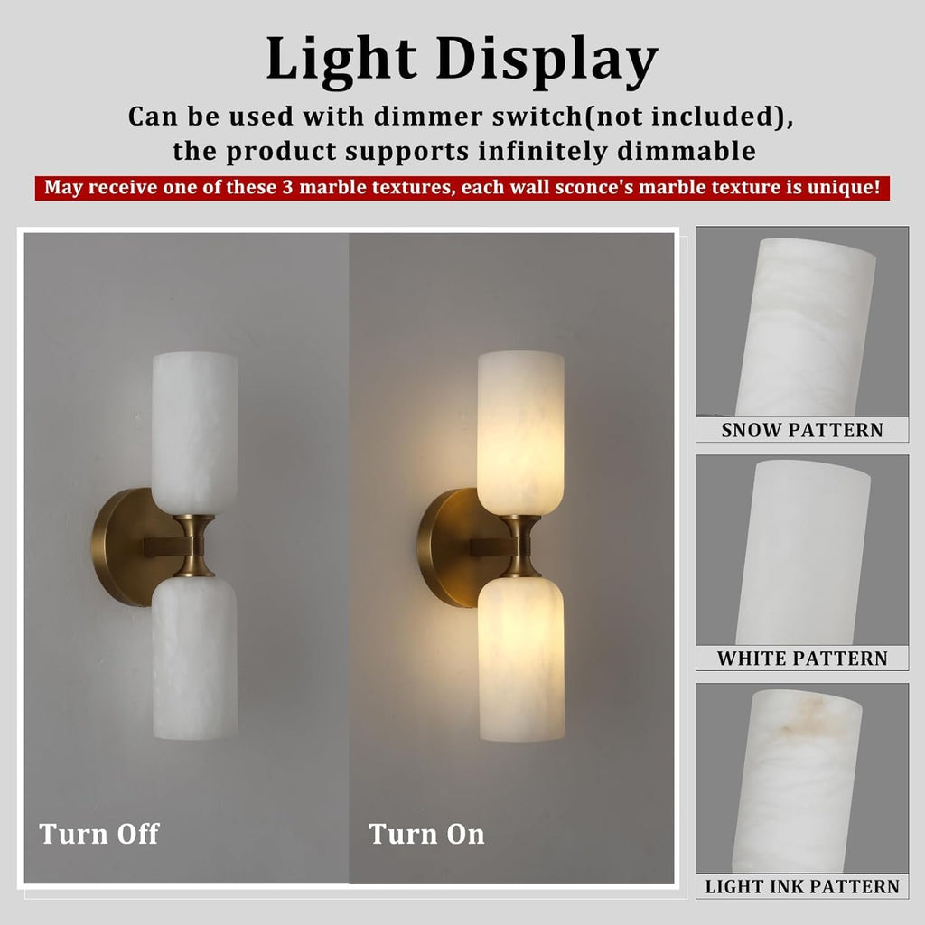 2‑Pack Modern Brass Marble Bathroom Wall Sconces