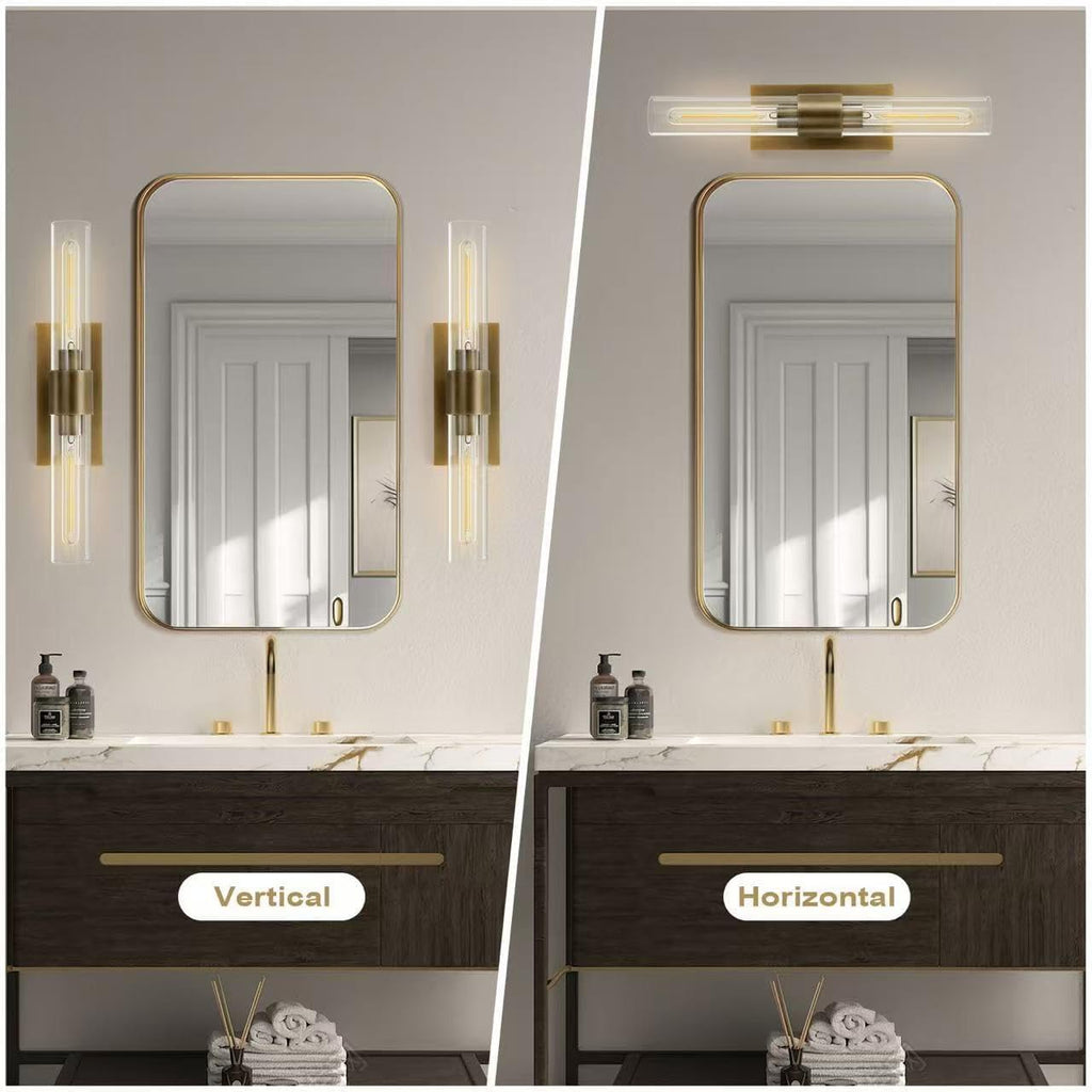 2‑Pack Brass Clear Glass Bathroom Vanity Wall Sconces