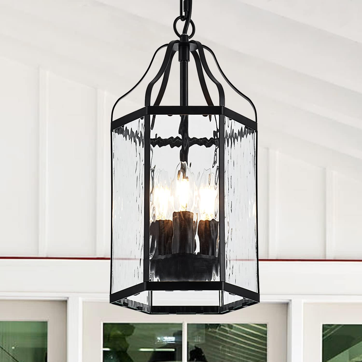 Black Rippled Glass Outdoor Pendant Light