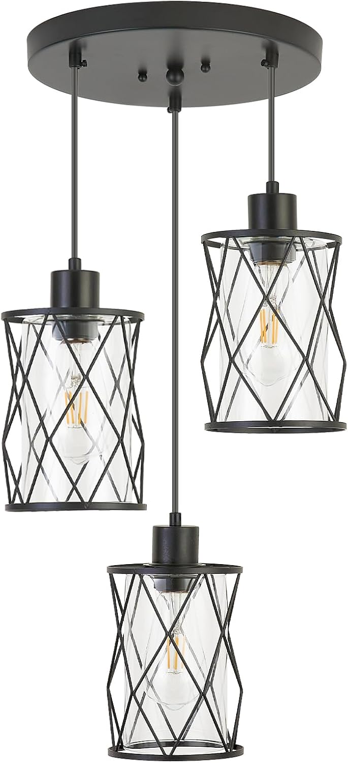 Black Glass Cage Cluster Pendant Light
