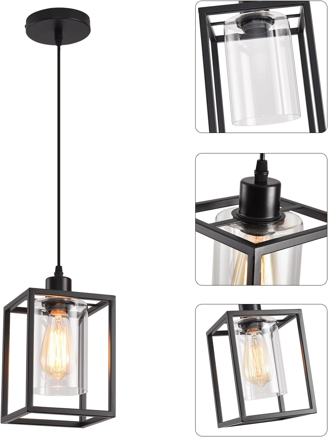 Black Glass Farmhouse Pendant Light