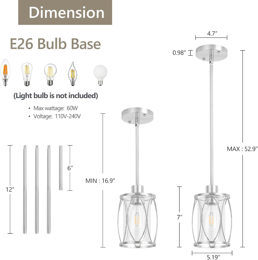 Brushed Nickel Glass Farmhouse Pendant Lights