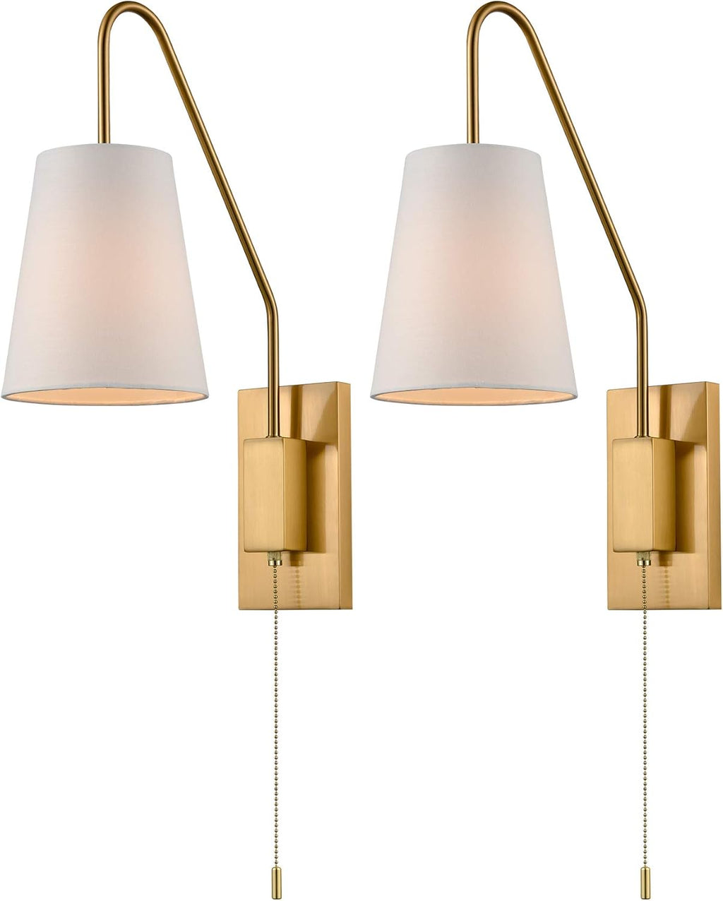 2‑Pack Modern Brass Plug‑in Wall Sconces with Linen Shade