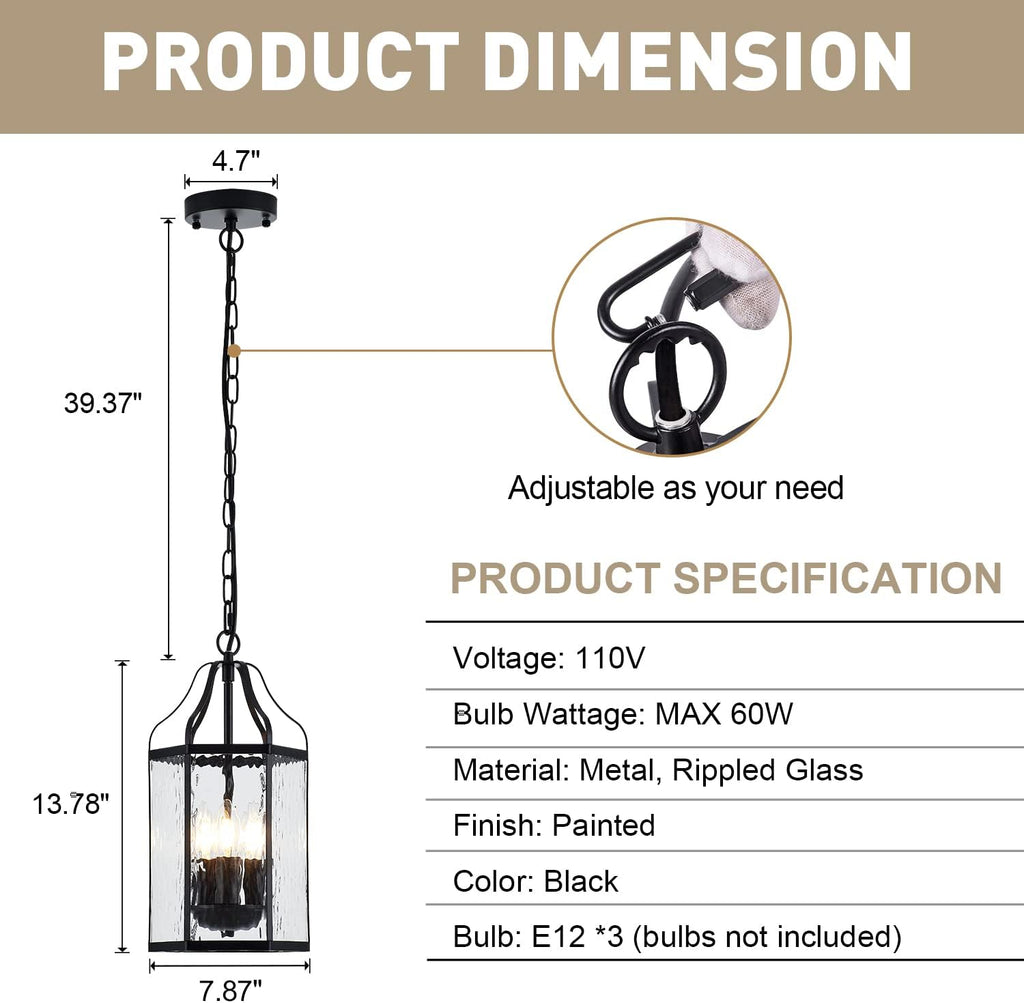 Black Rippled Glass Outdoor Pendant Light