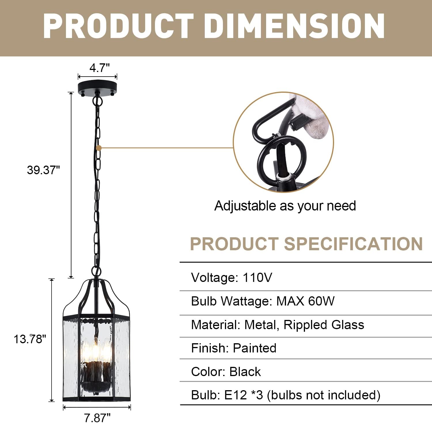 Black Rippled Glass Outdoor Pendant Light