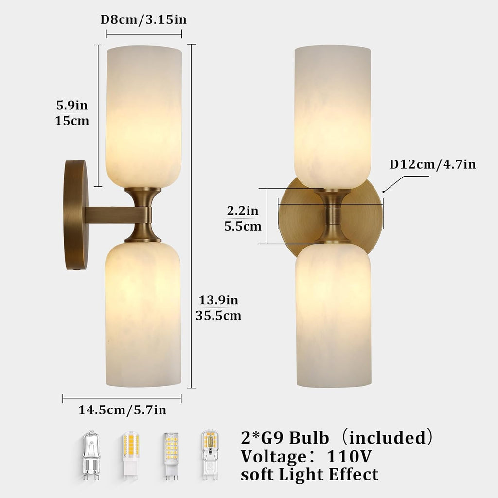 2‑Pack Modern Brass Marble Bathroom Wall Sconces