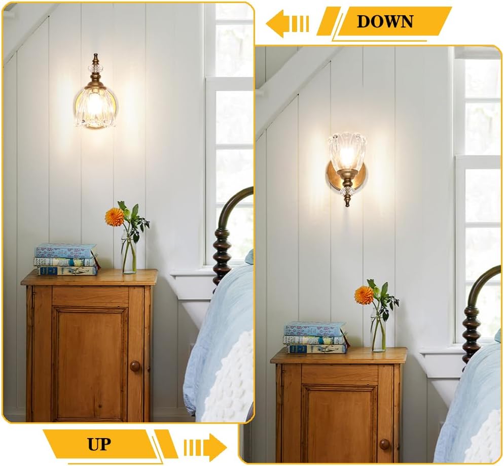 2‑Pack Brushed Antique Brass Glass Wall Sconces