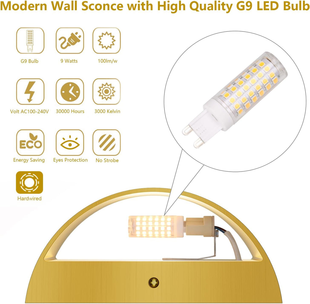 Brushed Brass Up‑Down Hardwired Wall Sconce