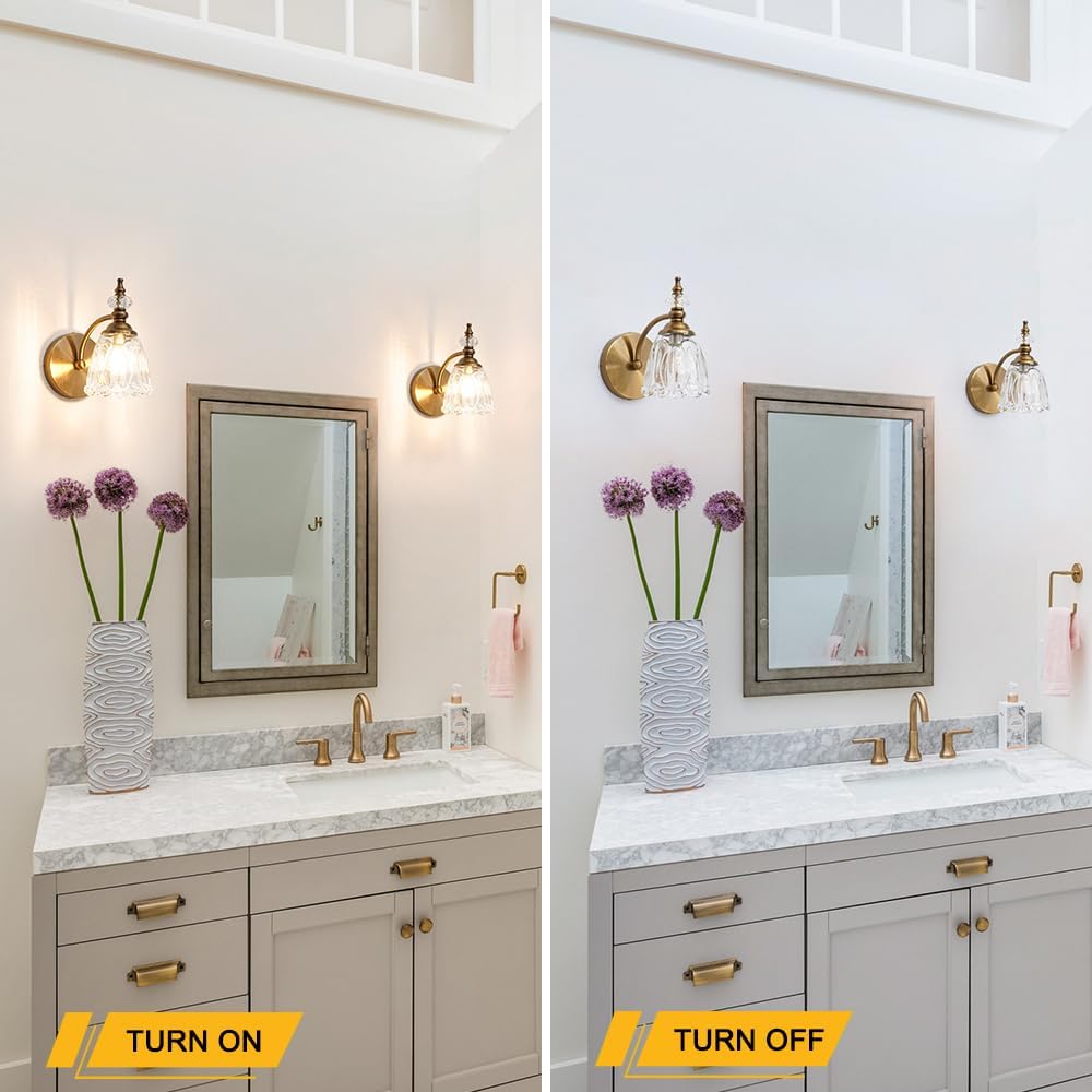 2‑Pack Brushed Antique Brass Glass Wall Sconces