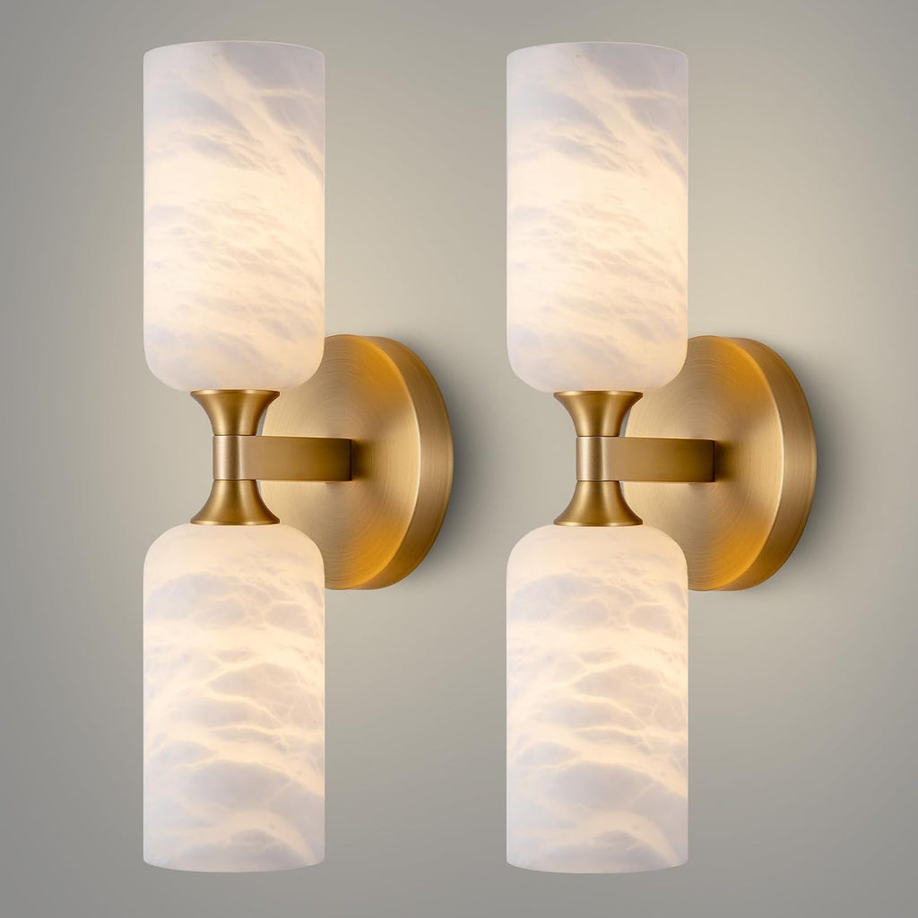 2‑Pack Modern Brass Marble Bathroom Wall Sconces
