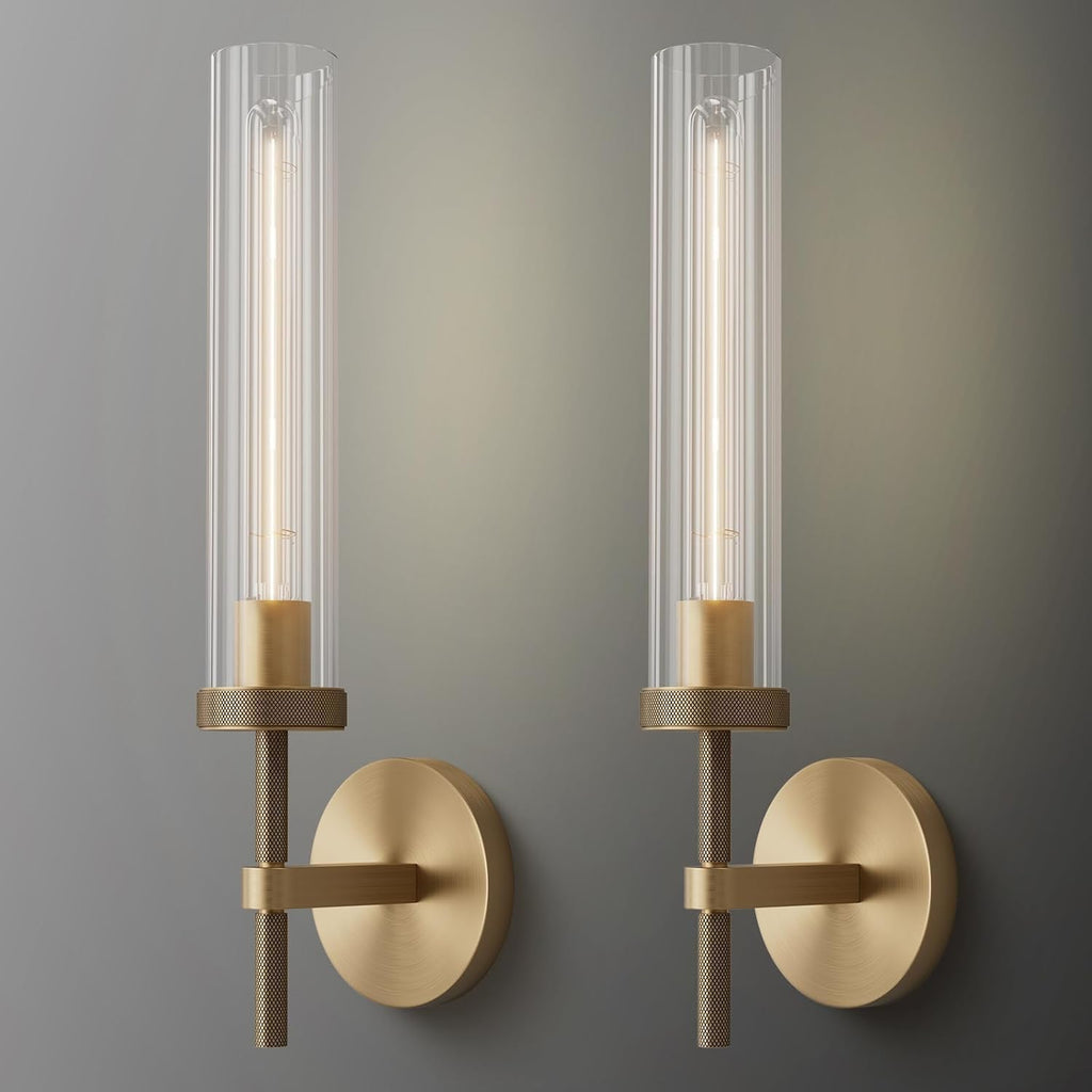2‑Pack Knurled Brass Bathroom Vanity Wall Sconces