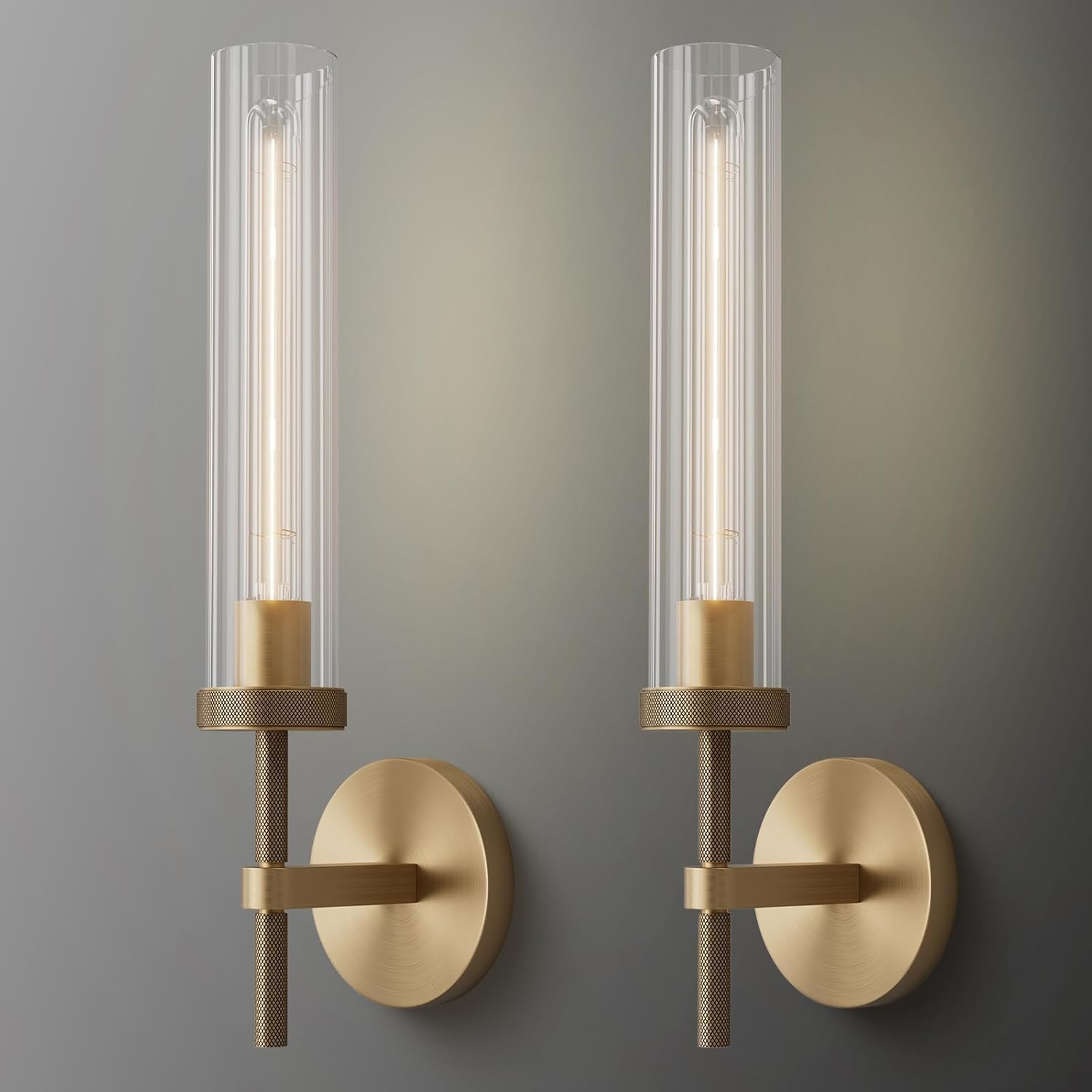 2‑Pack Knurled Brass Bathroom Vanity Wall Sconces