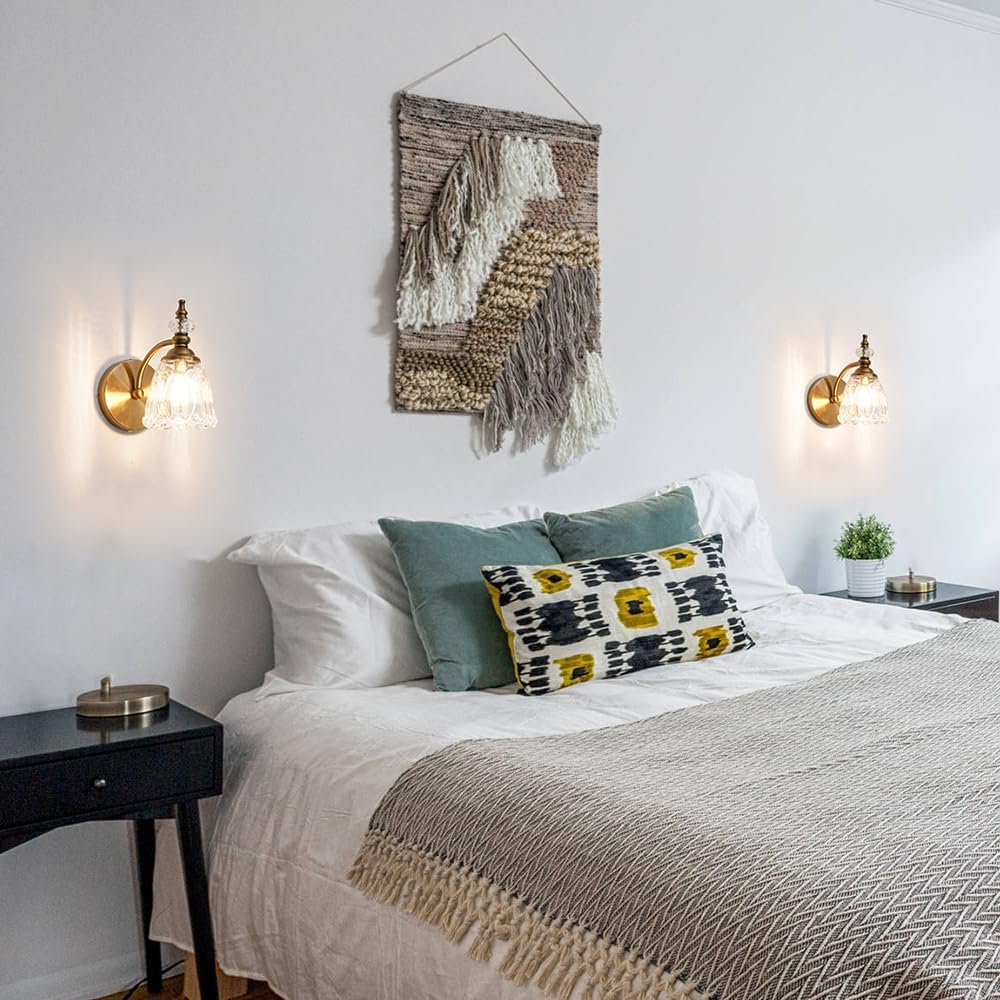 2‑Pack Brushed Antique Brass Glass Wall Sconces