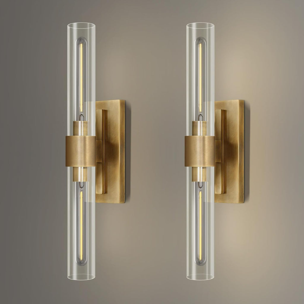2‑Pack Brass Clear Glass Bathroom Vanity Wall Sconces