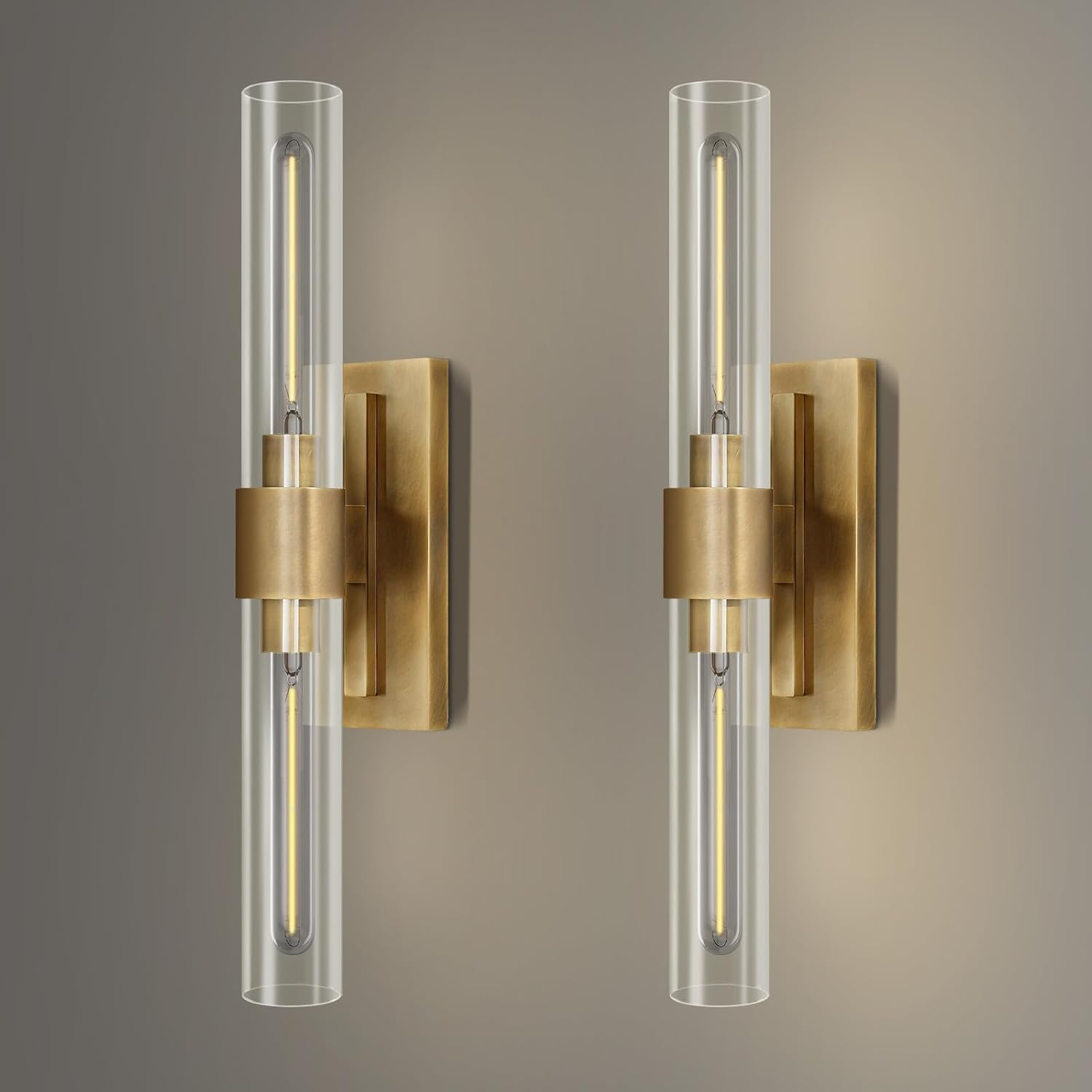 2‑Pack Brass Clear Glass Bathroom Vanity Wall Sconces