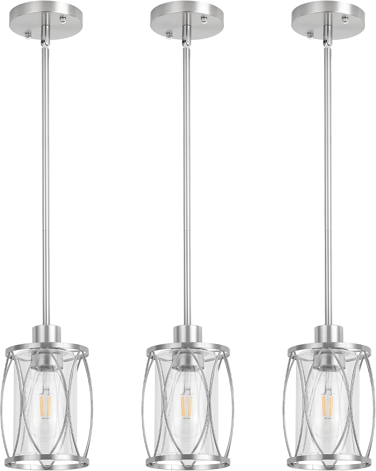 Brushed Nickel Glass Farmhouse Pendant Lights