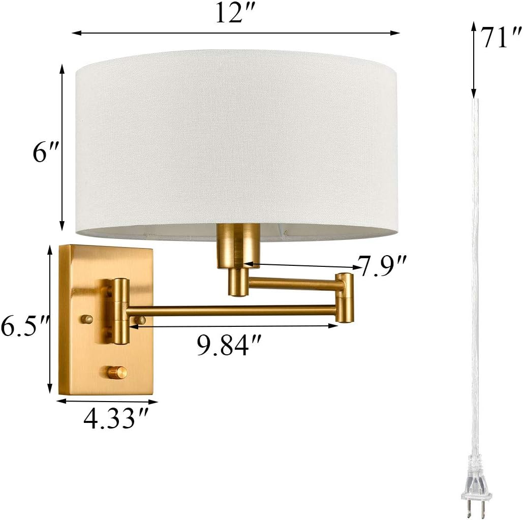 2‑Pack Brass Swing Arm Wall Sconces Dual‑Use