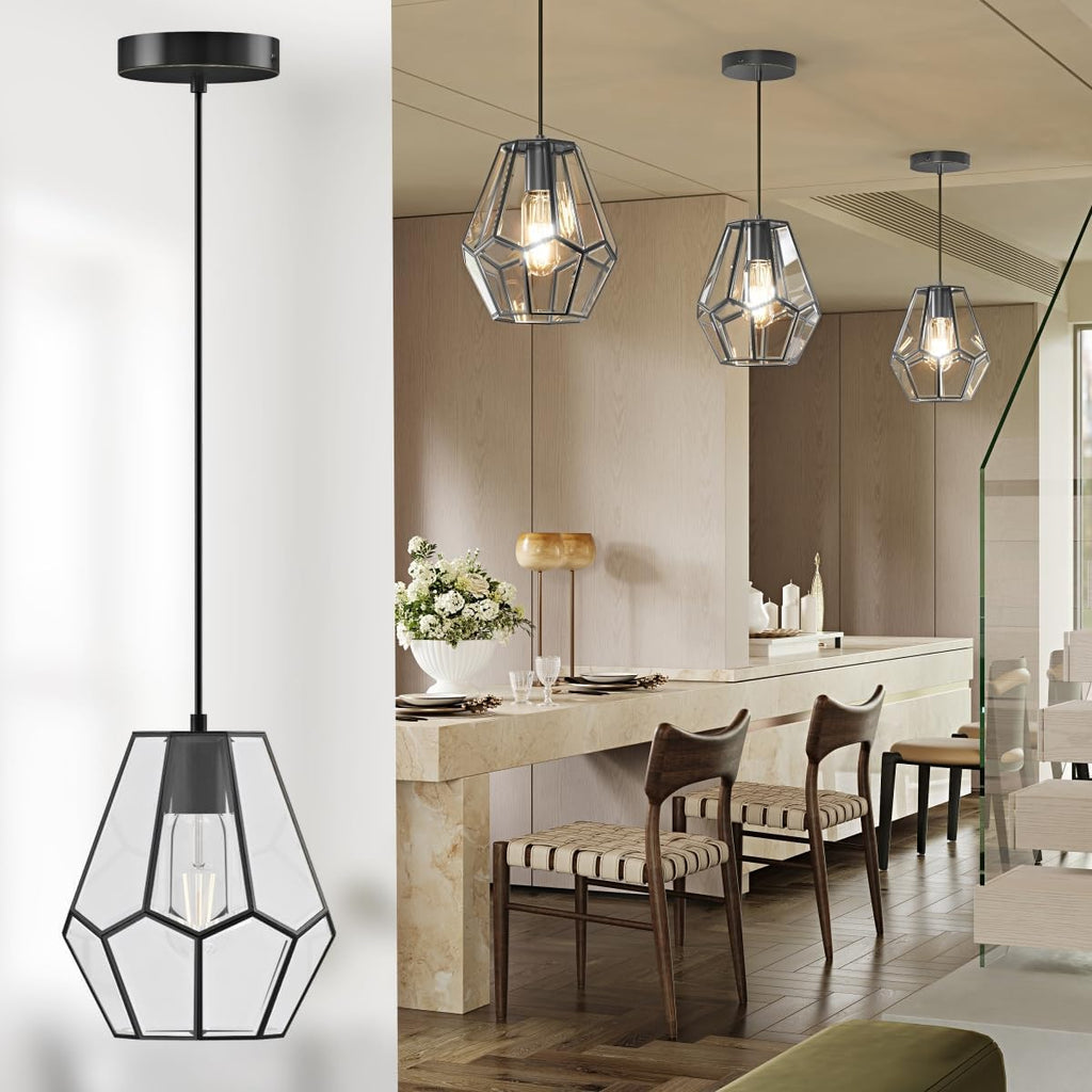 Black Geometric Glass Cage Pendant Light