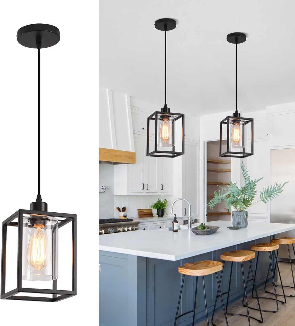 Black Glass Farmhouse Pendant Light