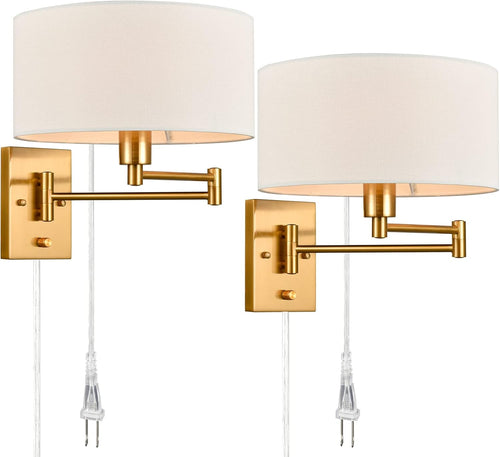2‑Pack Brass Swing Arm Wall Sconces Dual‑Use