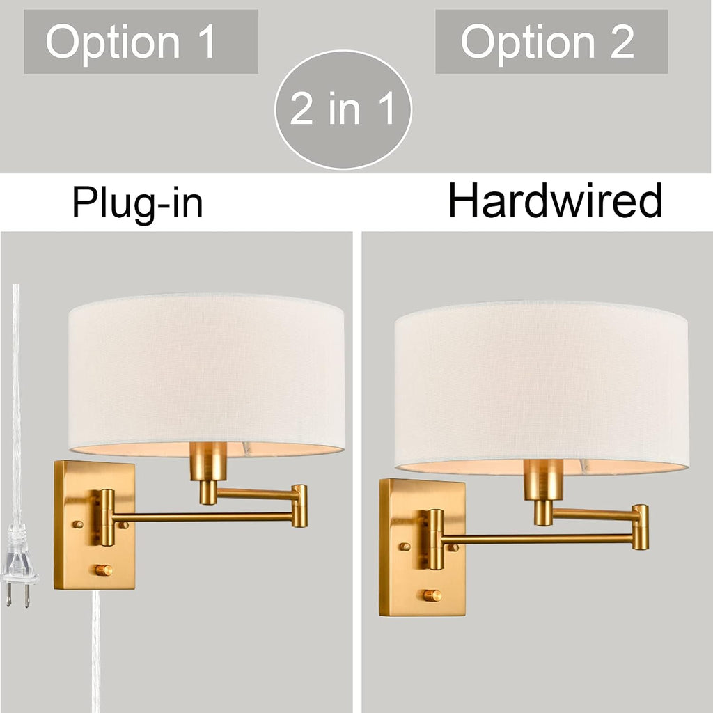 2‑Pack Brass Swing Arm Wall Sconces Dual‑Use