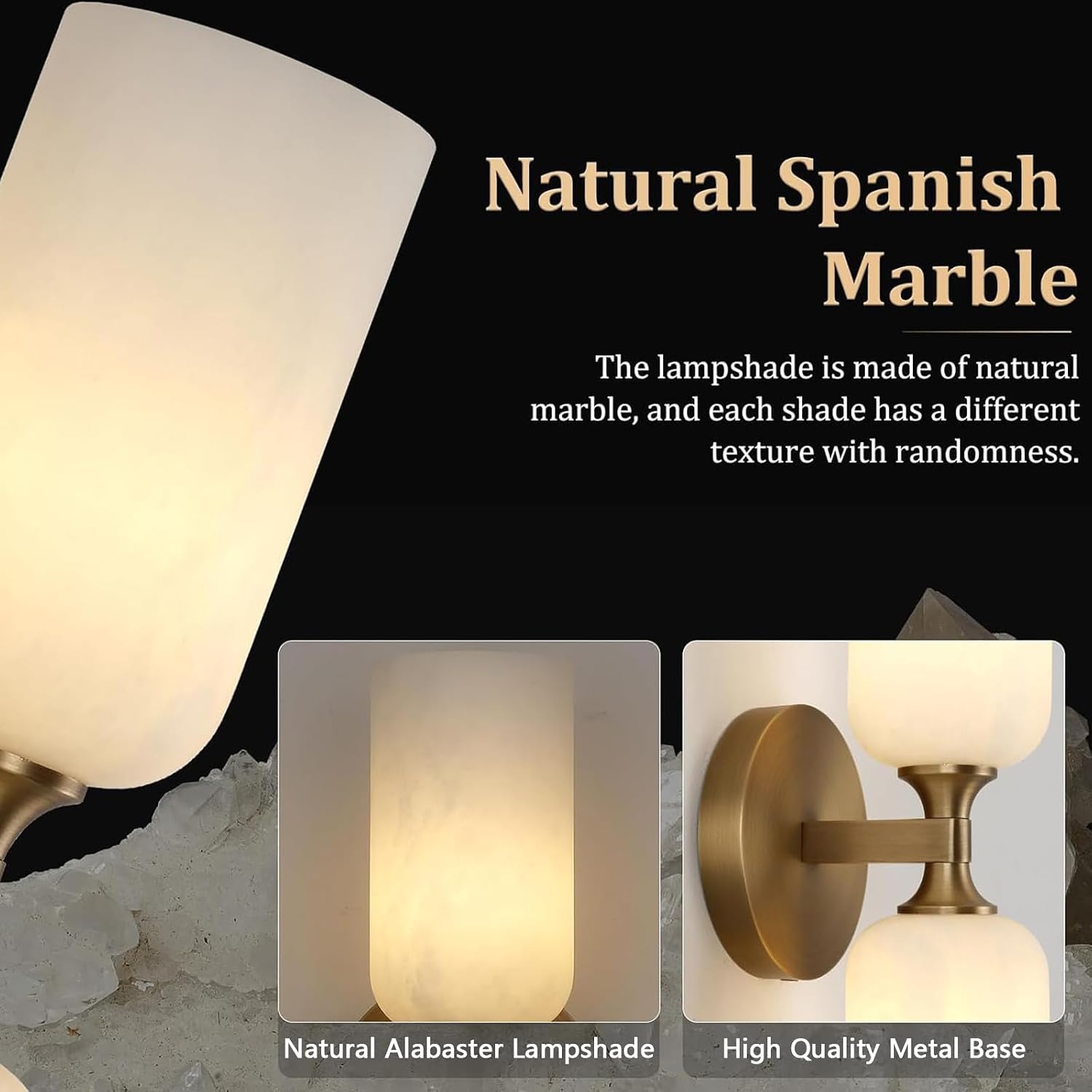 2‑Pack Modern Brass Marble Bathroom Wall Sconces