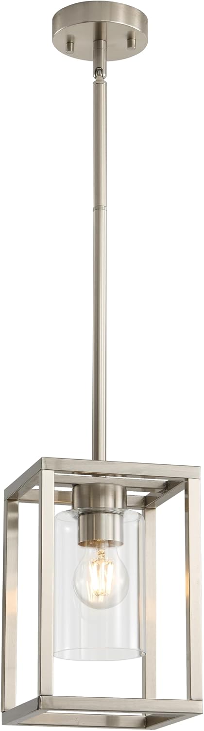 Brushed Nickel Cage Farmhouse Pendant Light