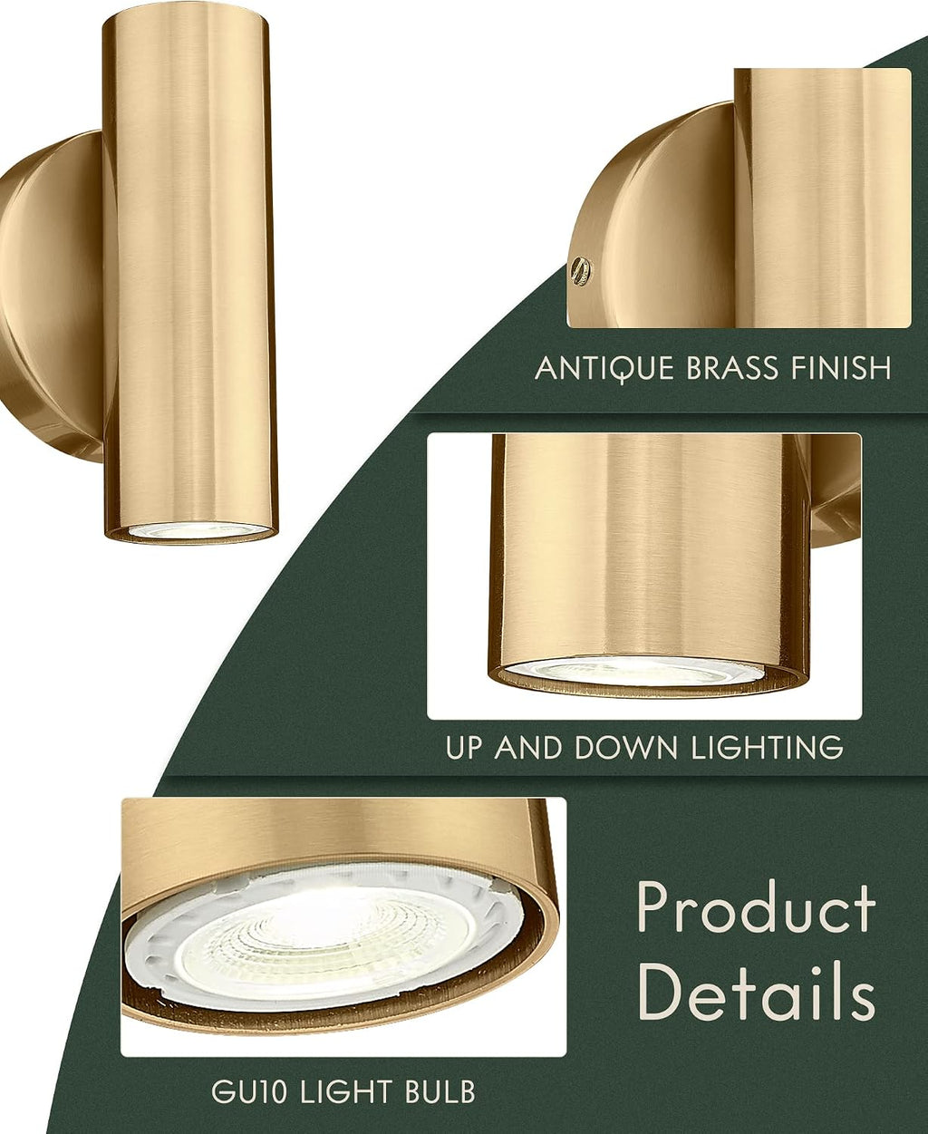 2‑Pack Brass Up‑Down Indoor Wall Sconces