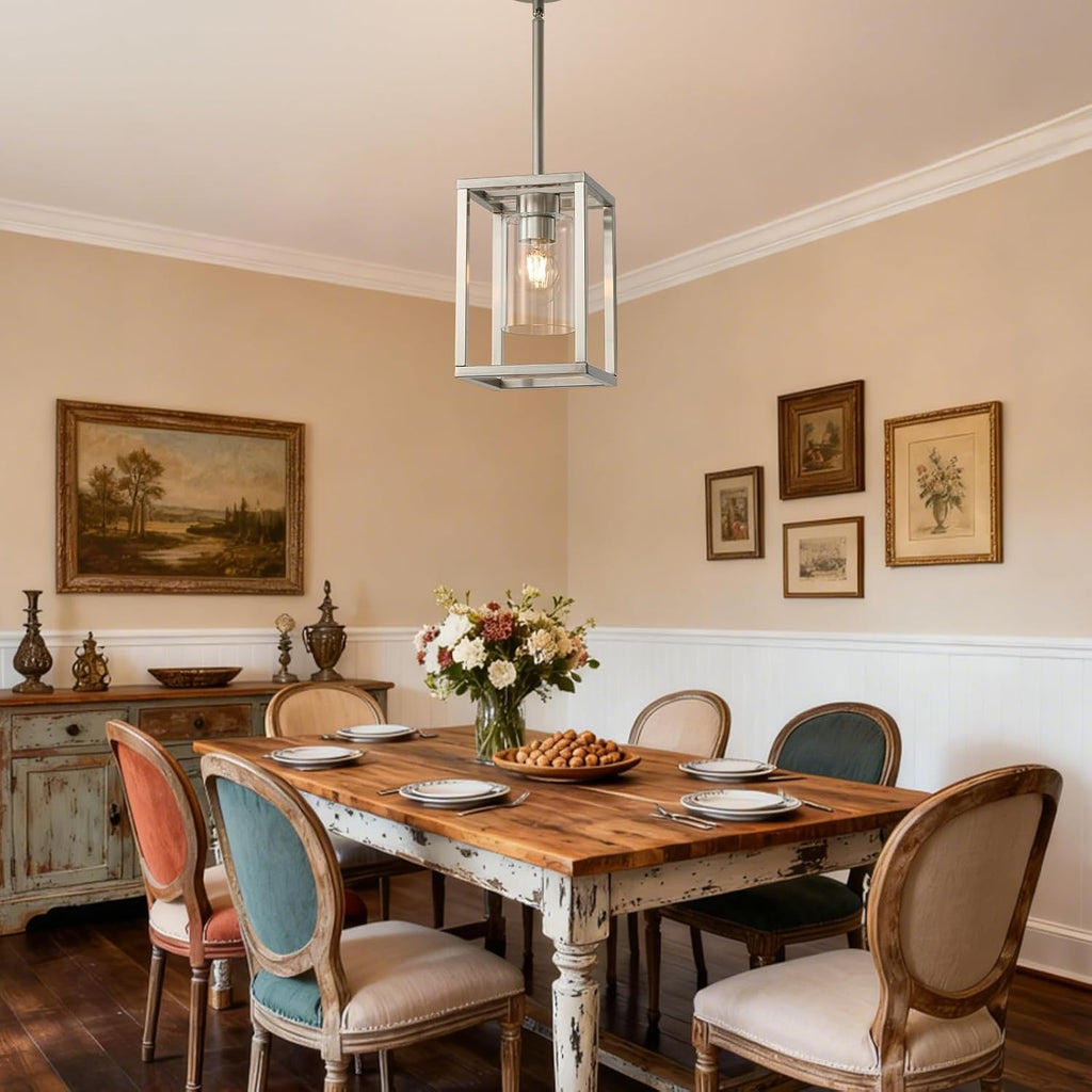 Brushed Nickel Cage Farmhouse Pendant Light