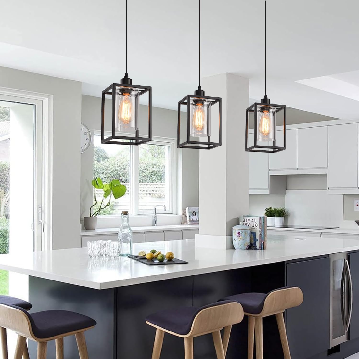 Black Glass Farmhouse Pendant Light