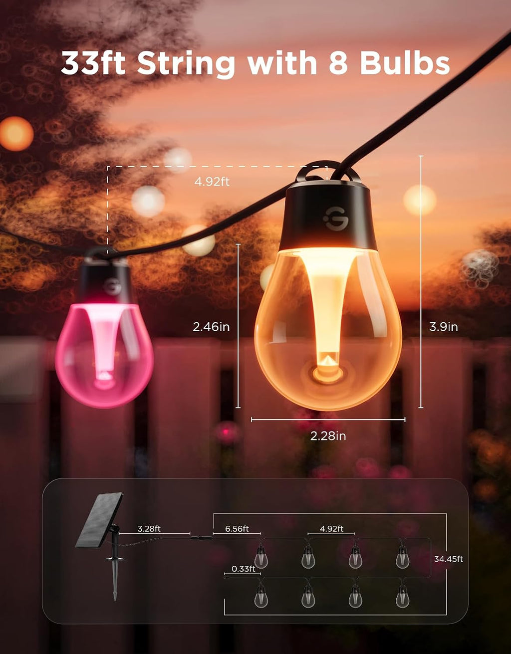 Bluetooth APP‑Controlled Solar RGBICW String Lights