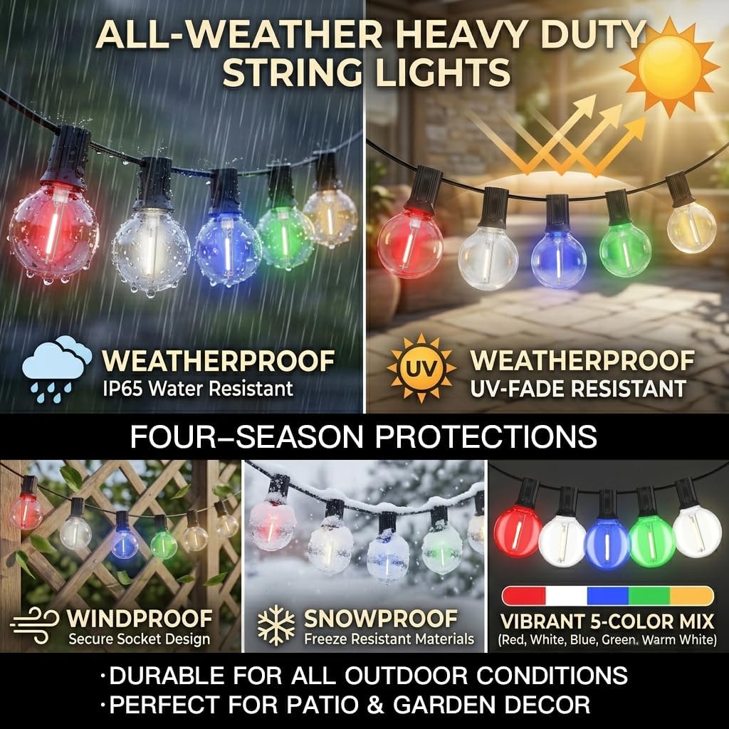Solar Waterproof Multicolor Outdoor String Lights 16.4ft 10‑LED