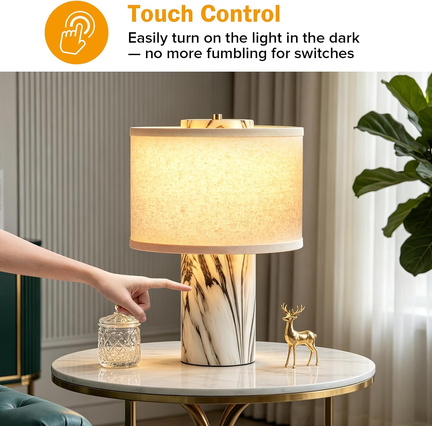 Faux Marble Touch Dimmable Table Lamp