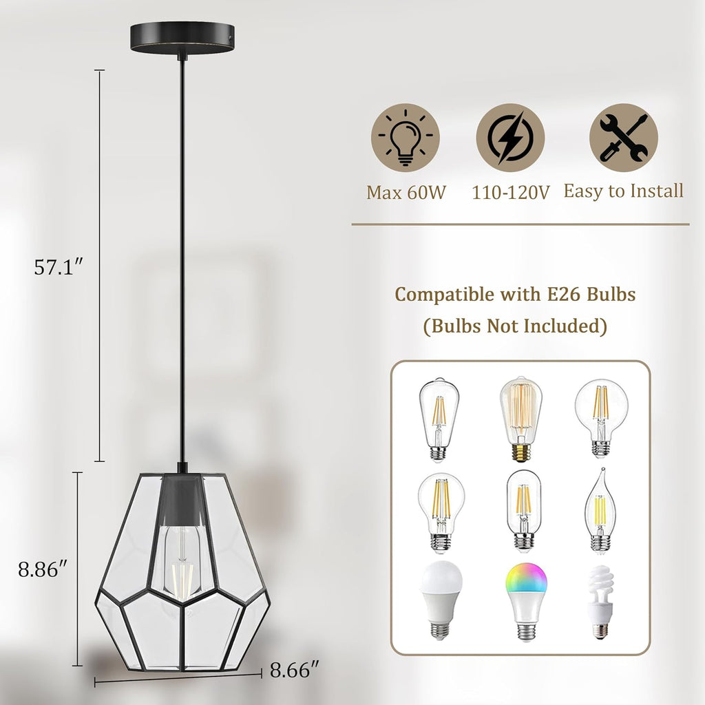 Black Geometric Glass Cage Pendant Light