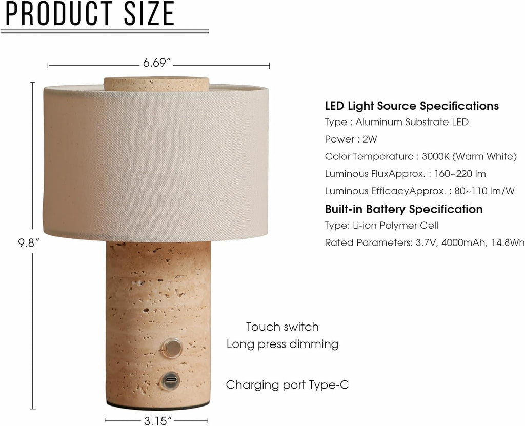 Cordless Touch Marble Table Lamp