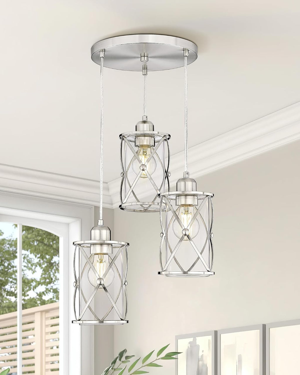 Brushed Nickel Glass Cluster Pendant Light