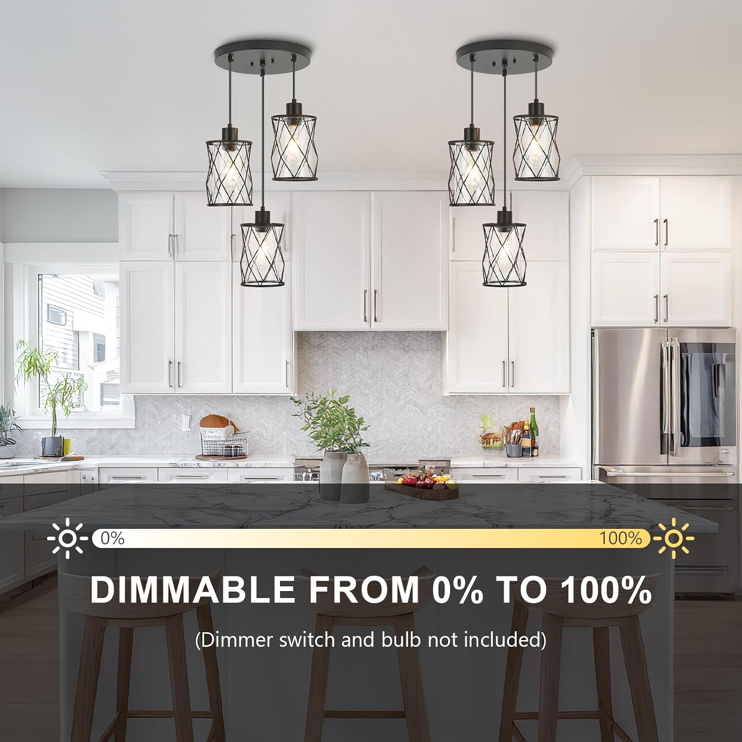 Black Glass Cage Cluster Pendant Light