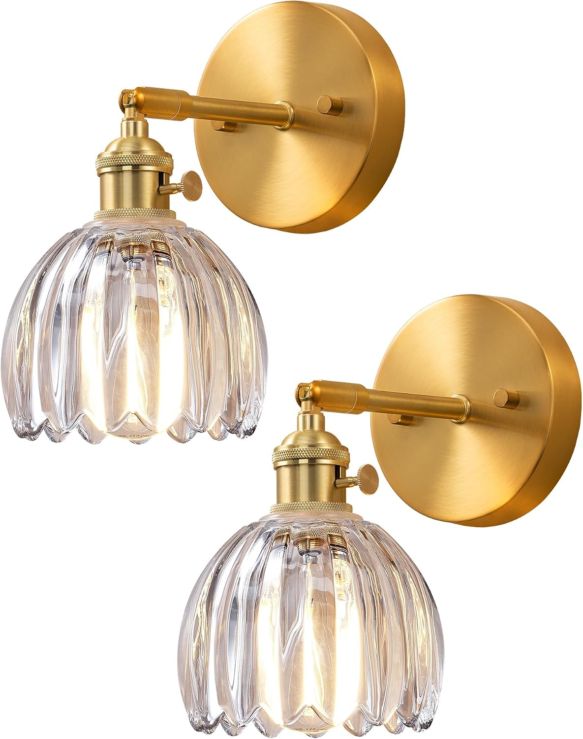 2‑Pack Brass Adjustable Tulip Glass Wall Sconces