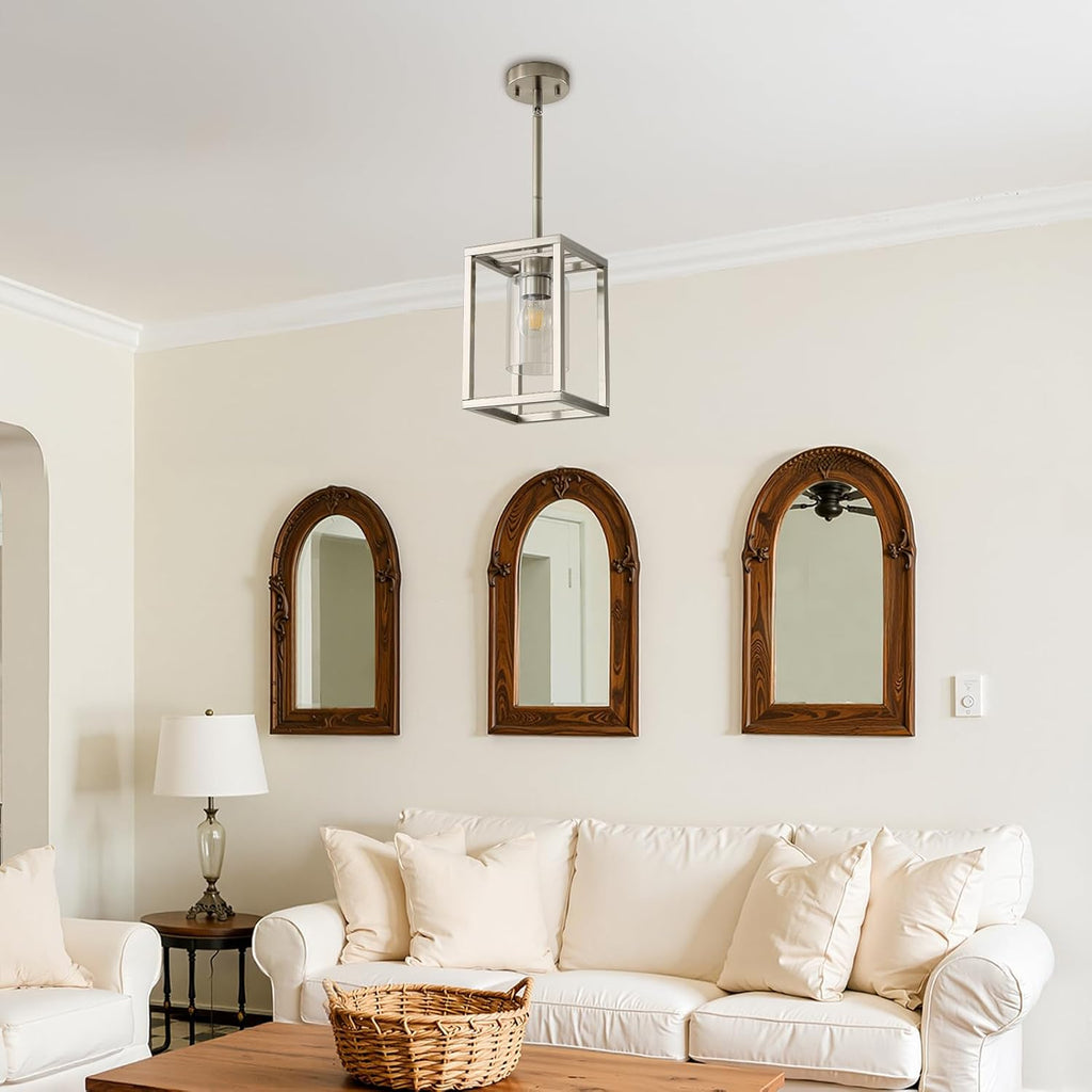 Brushed Nickel Cage Farmhouse Pendant Light