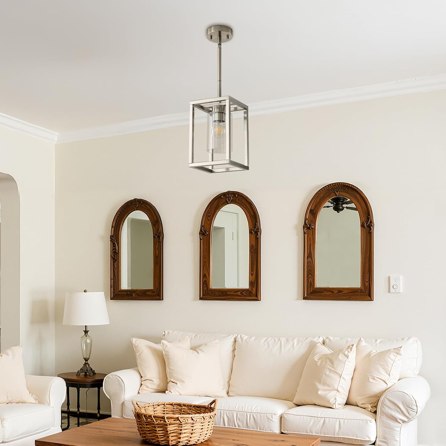 Brushed Nickel Cage Farmhouse Pendant Light