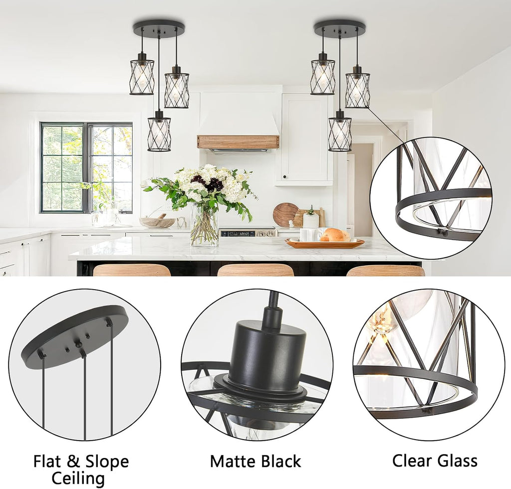 Black Glass Cage Cluster Pendant Light
