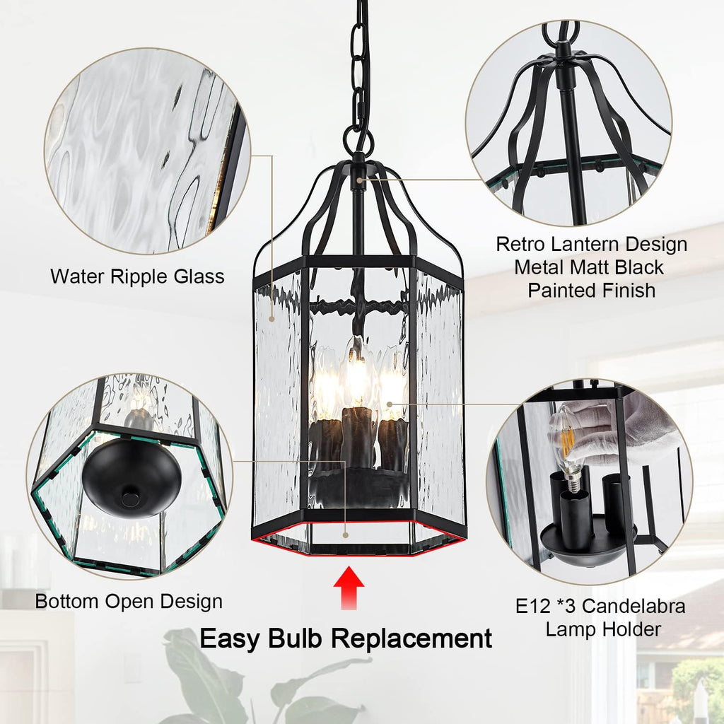 Black Rippled Glass Outdoor Pendant Light