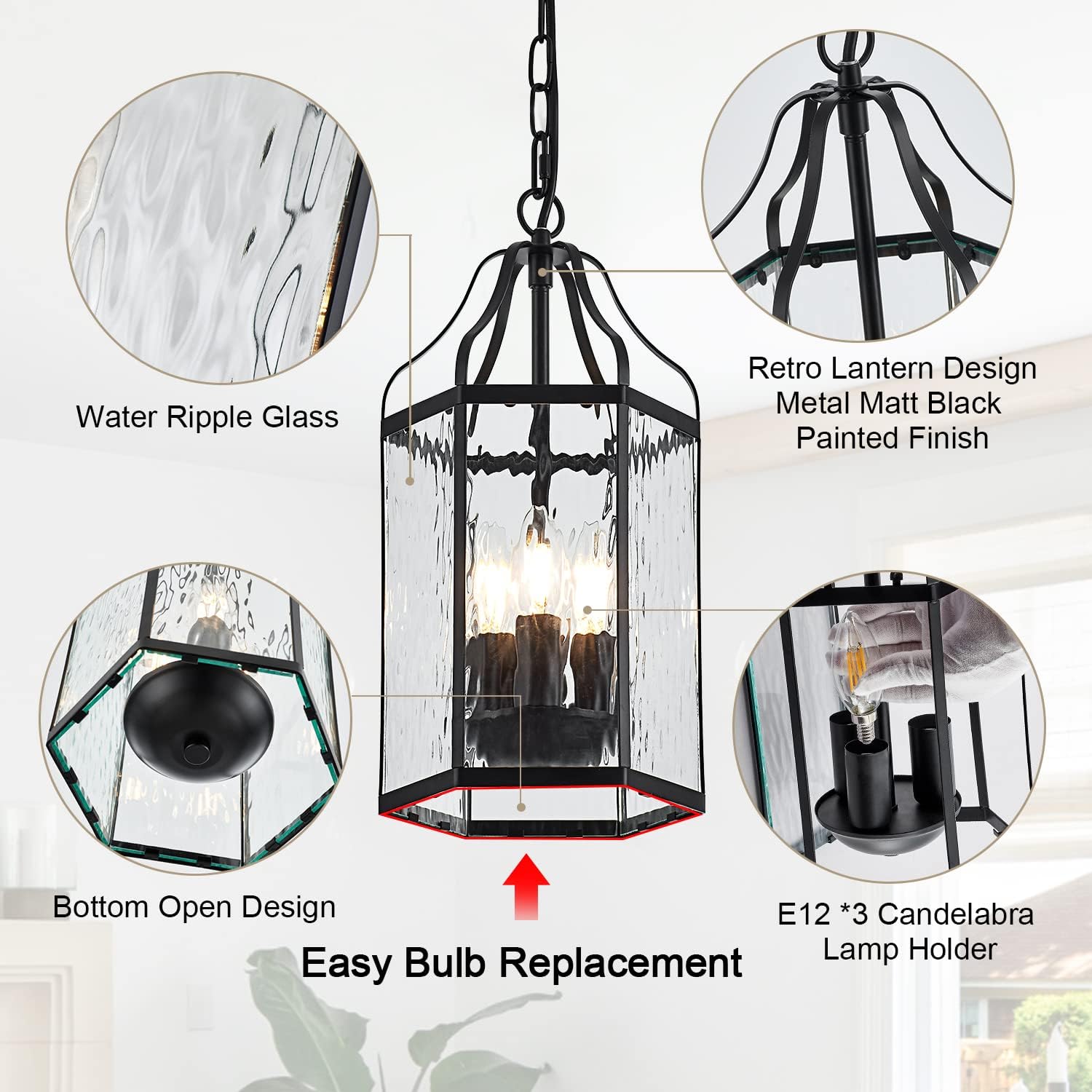 Black Rippled Glass Outdoor Pendant Light