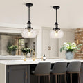 Matte Black Hammered Glass Pendant Light