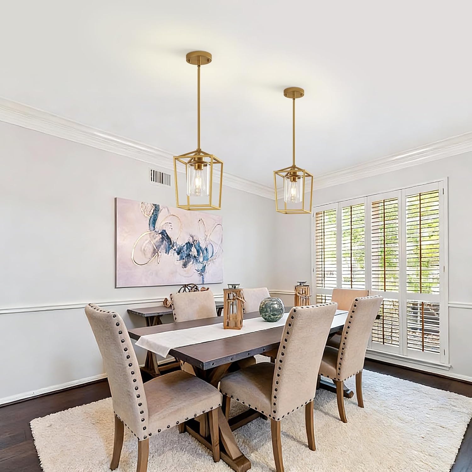 Gold Cage Glass Pendant Lights 2‑Pack