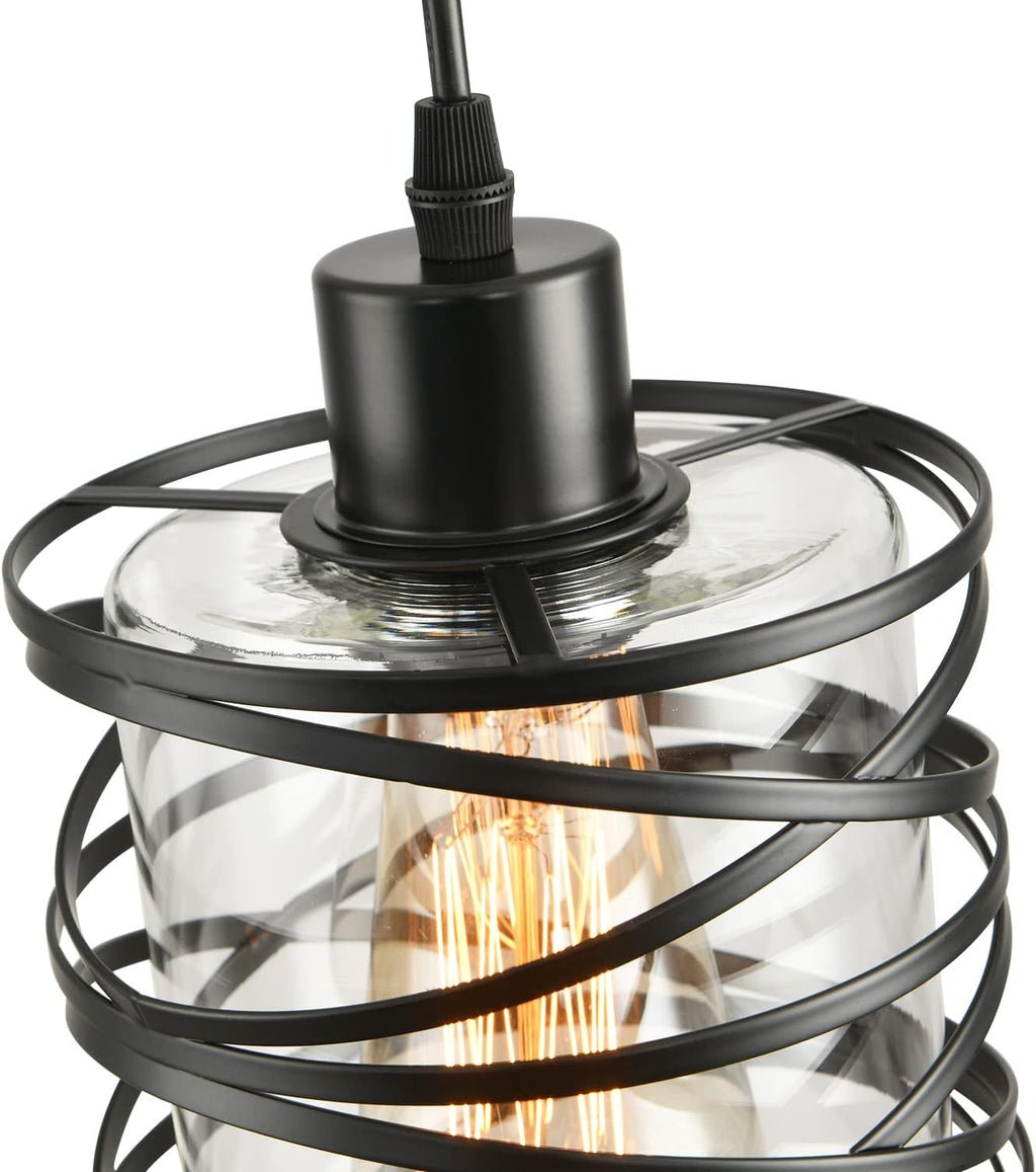 Black Spiral Cage Glass Pendant Lights 2‑Pack