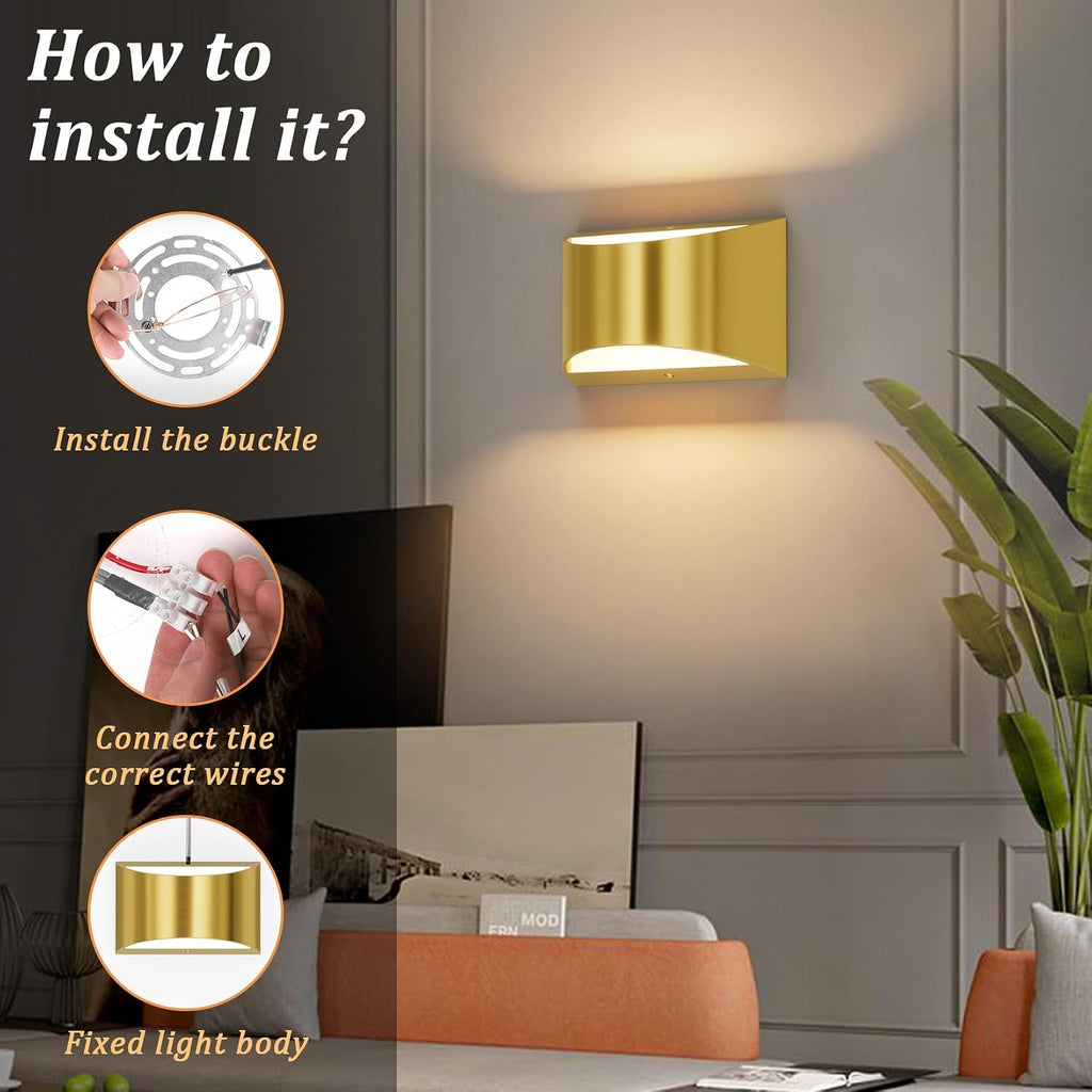 Brushed Brass Up‑Down Hardwired Wall Sconce