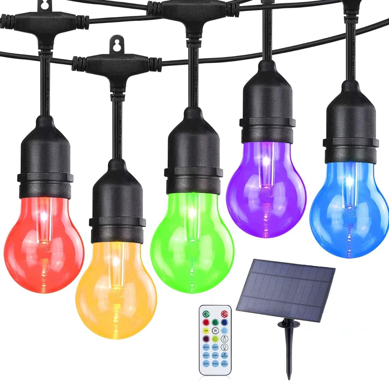 Solar RGB Edison Bulb String Lights with Remote