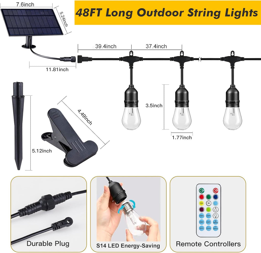 Solar RGB Patio String Lights with Remote